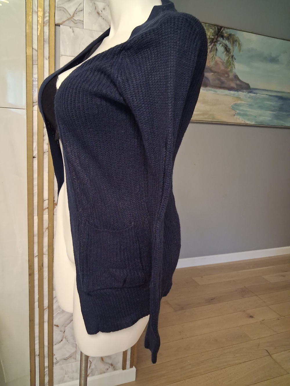 Ambiance Navy Open-Front Ribbed Cardigan - Picture 7 of 7